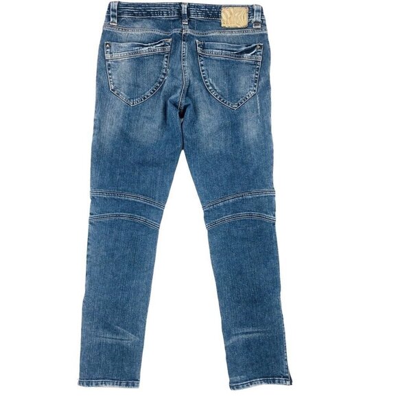 River Island Distressed Skinny‎ Moto Jeans Size 10 / 30 Light Blue Wash Low Rise - Picture 4 of 7